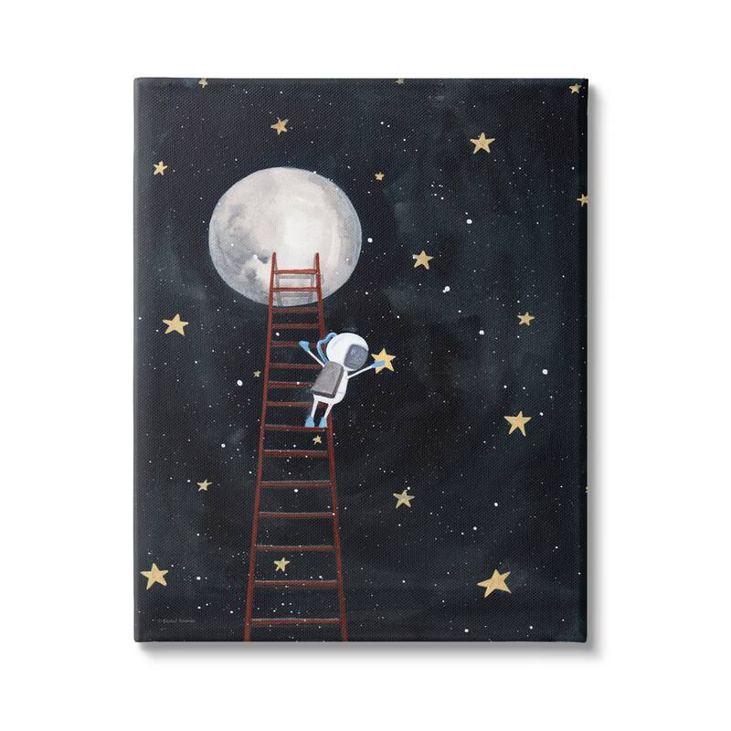 Stupell Astronaut Hanging Stars Outer Space Ladder to Moon Canvas Wall Art - Grey