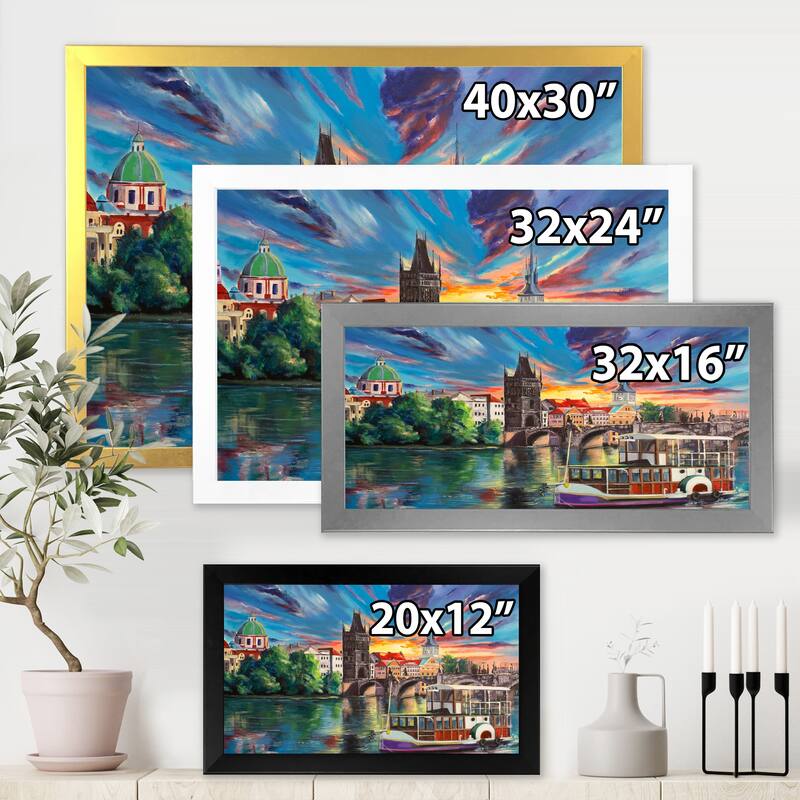 Designart "Cityview of Prague By Sunset" Children's Art Framed Art