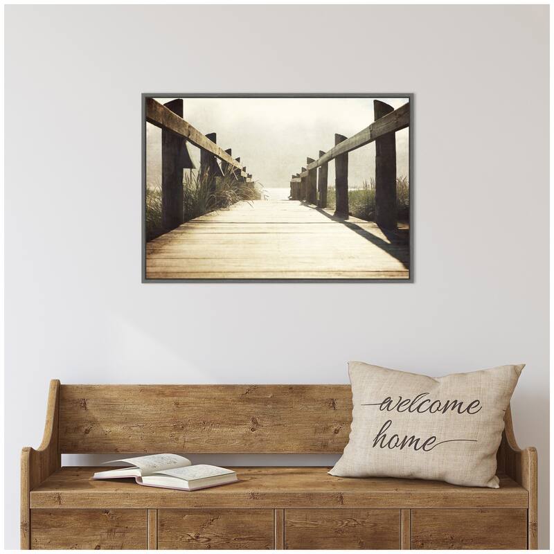 Kate and Laurel Sylvie Cannon Beach Wood Walkway Framed Canvas by Saint and Sailor Studios