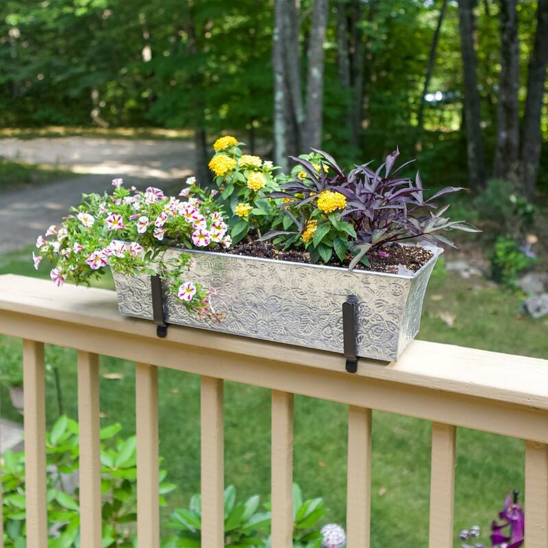Achla Designs Handrail Flowerbox Bracket Kit for 2x6-in Rail, 24 Inch Wide, Black Powder Coat Finish