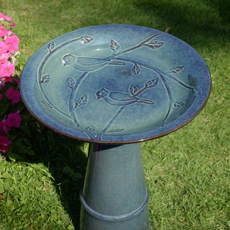 Ceramic Outdoor Garden Birdbath - 21.5" - Blue