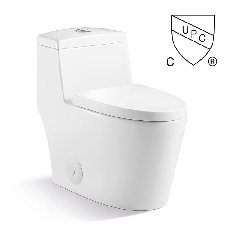 Kingsman Contemporary Modern Design, One Piece Dual Flush 1.2/1.6 Gpf,with Soft Closing toliet seat, Elongated Toilet Pure White