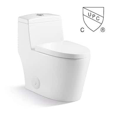 Kingsman Contemporary Modern Design, One Piece Dual Flush 1.2/1.6 Gpf,with Soft Closing toliet seat, Elongated Toilet Pure White