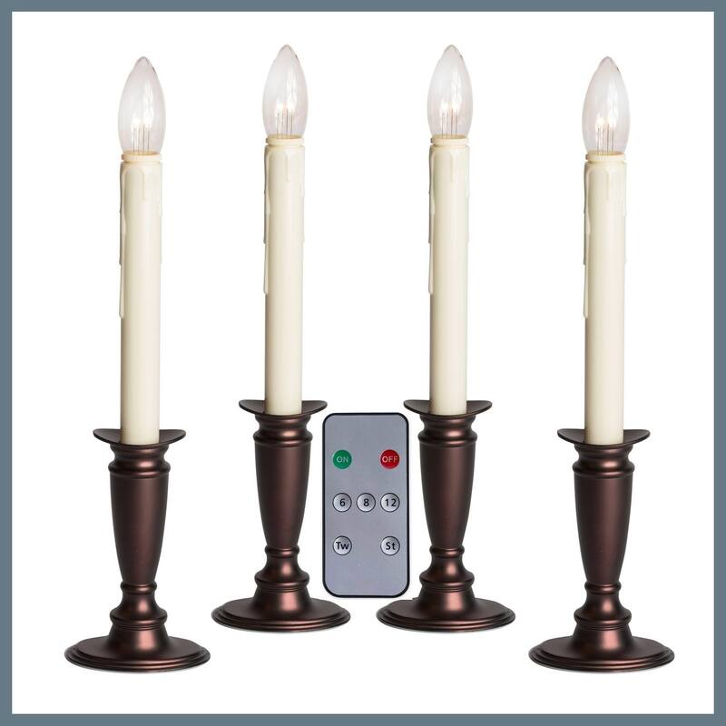 Battery Operated Bi-Directional LED Adjustable Base Candle 4-pack - Antique Bronze