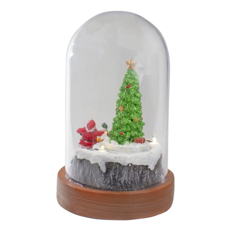7" Lighted Santa and Christmas Tree Cloche Style Decoration