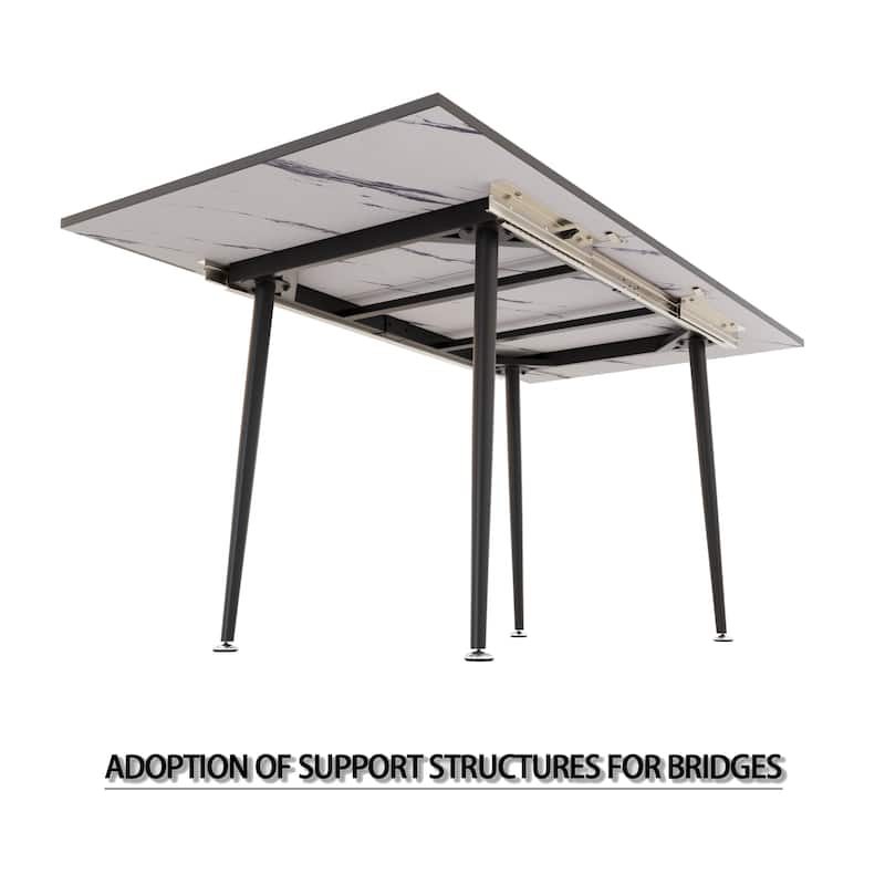 Modern Dining Set with Rectangular Extendable Table & High Back C-shaped Tube Chairs