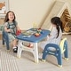 preview thumbnail 3 of 5, Kids Table and 2 Chairs Set with Storage Shelf and Building Blocks-Blue - 31" x 19" x 19"