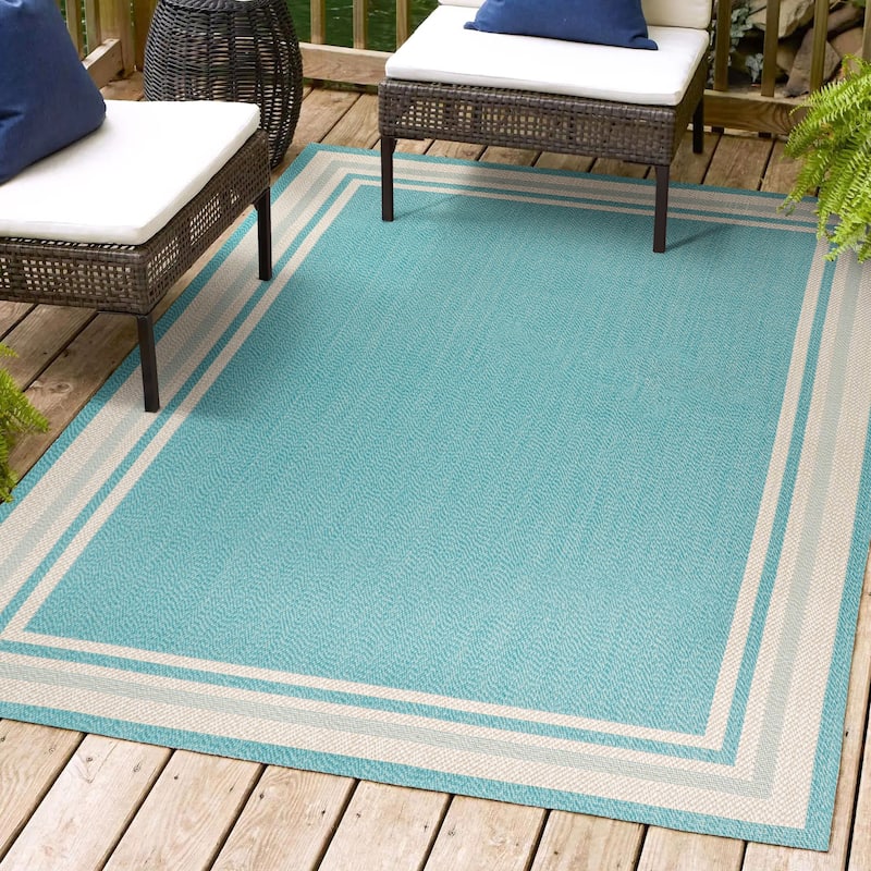 JONATHAN Y Haynes Modern Border Stripe Indoor/Outdoor Area Rug