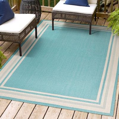 JONATHAN Y Haynes Modern Border Stripe Indoor/Outdoor Area Rug