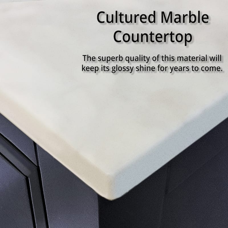 24" White Bathroom Vanity with Cultured Marble Countertop, Soft-Close Storage, 18" Mirror Included