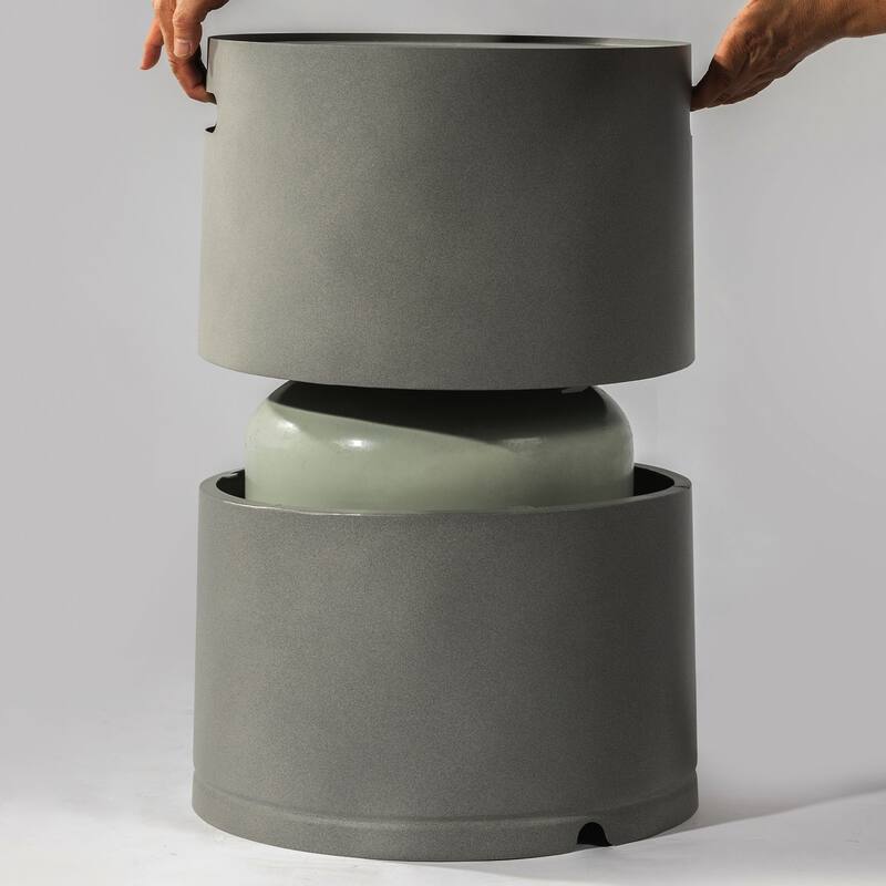 GDFStudio - Rowan Gray Steel Propane Tank Cover with Hide-Away Side Table for Outdoor Spaces