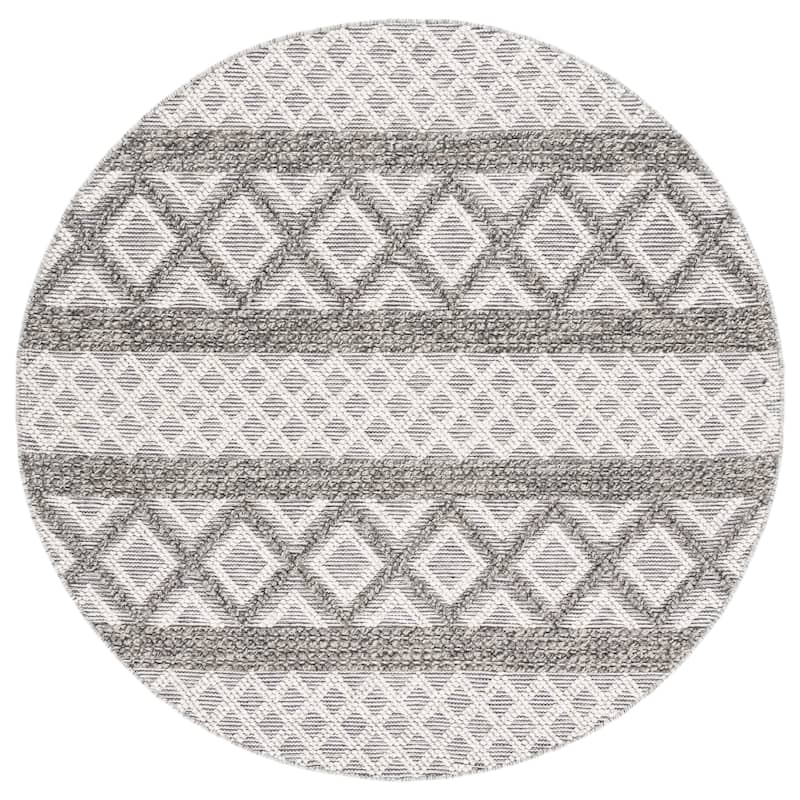 SAFAVIEH Handmade Vermont Christin Wool Rug - 6' Round - Ivory/Dark Grey