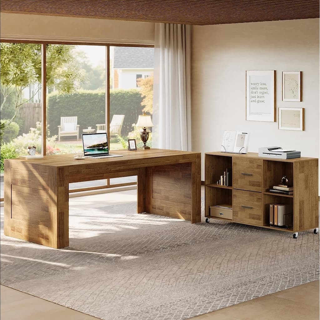 63" L Shaped Desk with Storage, Executive Office Desk