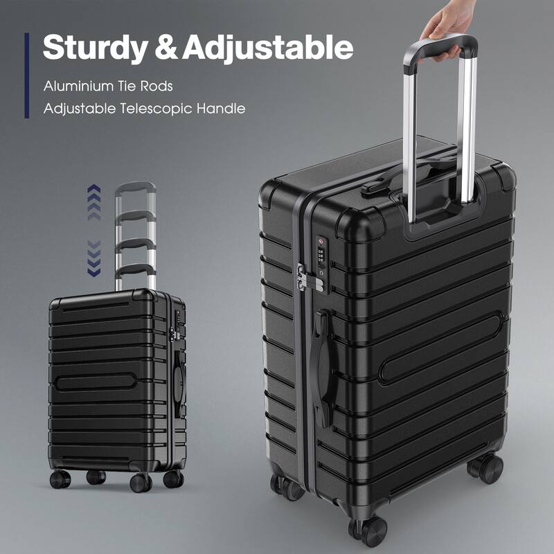 SUGIFT 3 Piece Luggage Sets Hard Shell Luggage Sets with Spinner Wheels TSA Lock, 20in/24in/28in, Black