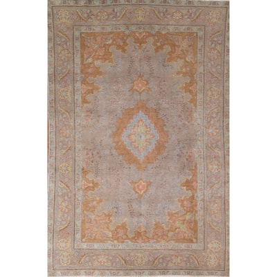 Brown & Orange Tabriz Persian Antique Rug Hand-Knotted Wool Carpet - 6'4"x 10'4"