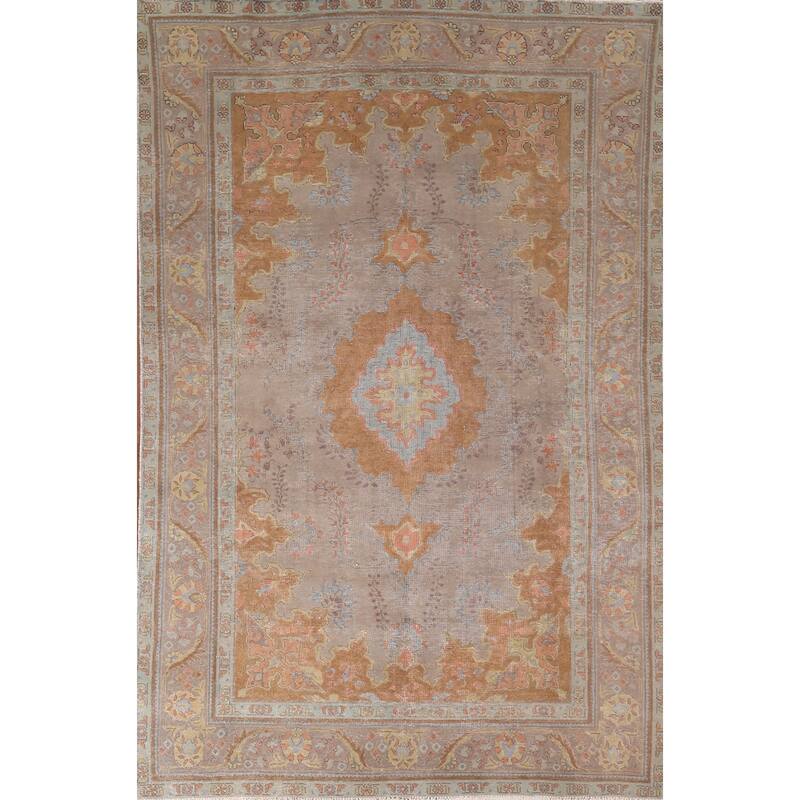 Brown & Orange Tabriz Persian Antique Rug Hand-Knotted Wool Carpet - 6'4"x 10'4"