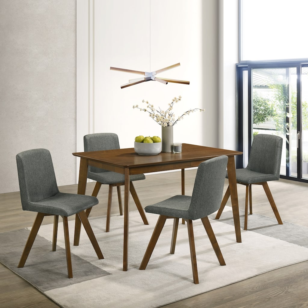 Gina 5-Piece Rectangular Walnut Dining Set with Upholstered Chairs