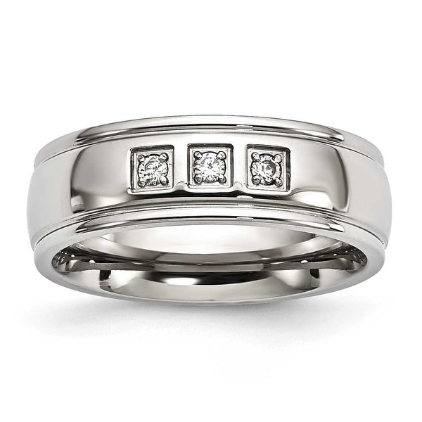Stainless Steel Polished with CZ Ring (7 mm) - Sizes 7 - 13