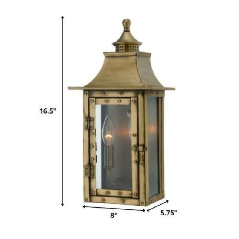 2-Light Patina Wall Light Colonial Design Clear Glass Gas Lantern Style - 5.75” x 8” x 16.50”