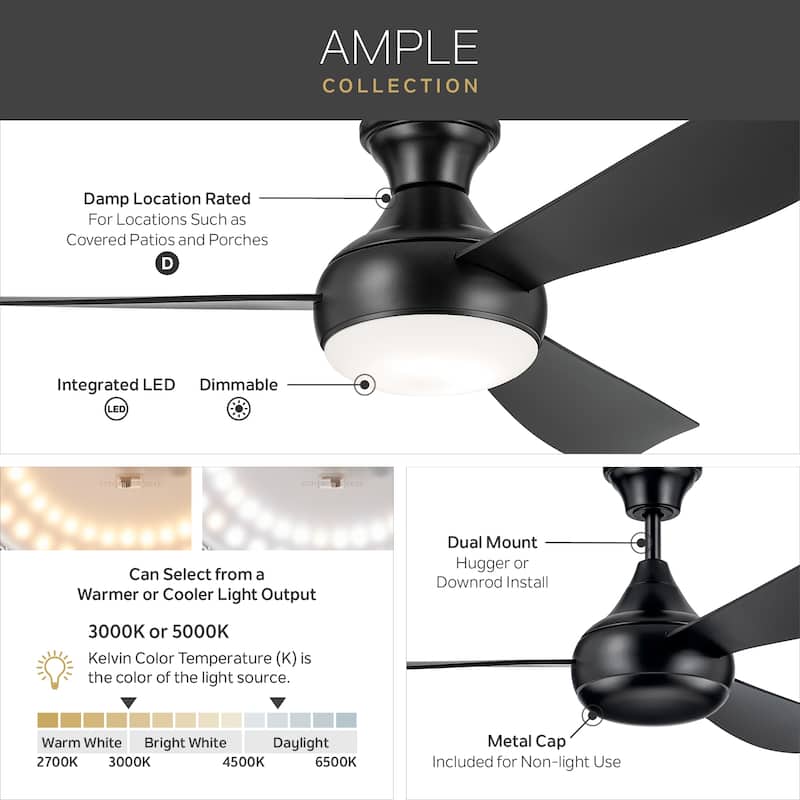 Kichler Lighting Ample 54 in. Integrated LED Indoor/Outdoor Dual Mount Ceiling Fan