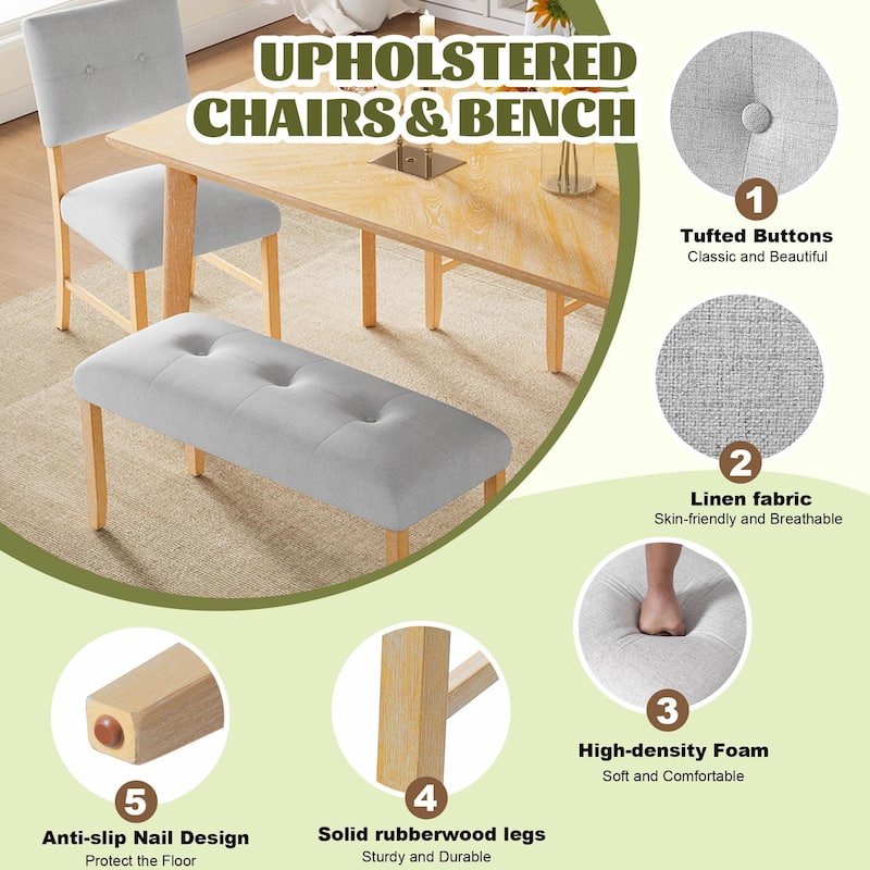 ​Tufted Linen Bench - 40" Multi-Purpose Seating