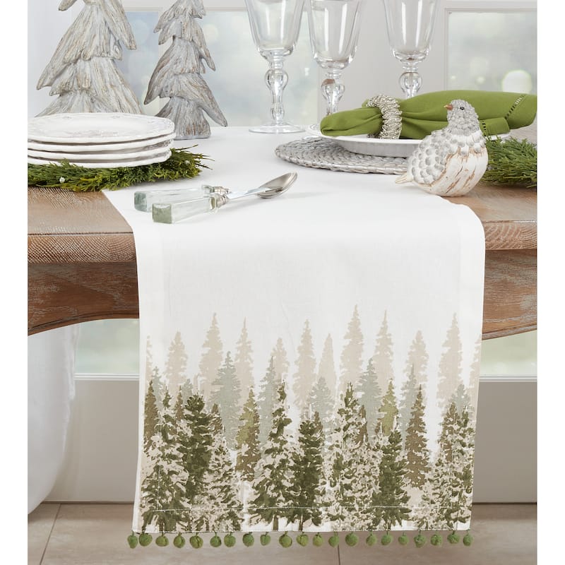 Christmas Tree Table Runner With Pom Pom Design - 16"x72"