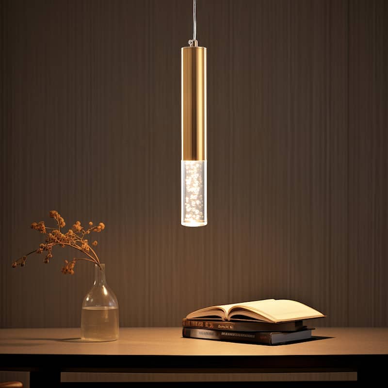 1-Light Single Cylinder LED Pendant Light, Classic Semi Flush Mount Chandelier for Kitchen Island Dining Room - N/A