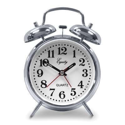 Curata Silver-Tone Twin Bell Analog Quartz Alarm Clock