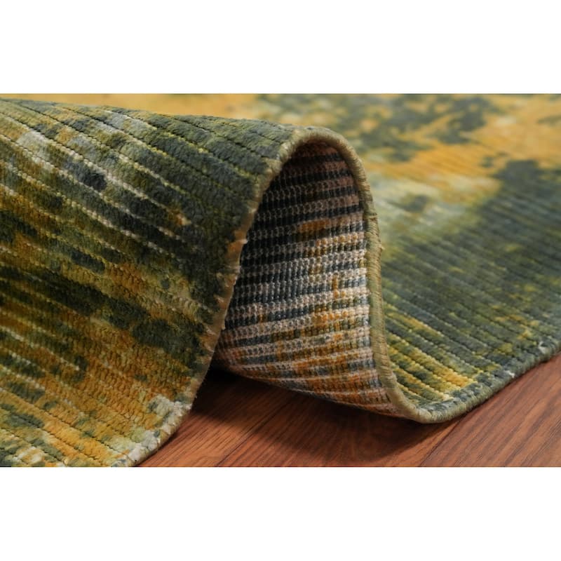 Hand Knotted Oriental Viscose Silk Carpet Modern All-Over Multi-Colored Abstract Area Rug - 8' 0'' X 5' 1''