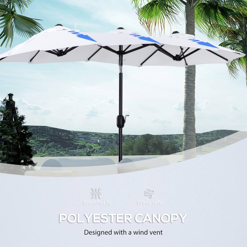 Outsunny Double-sided Patio Umbrella 9.5' Large Outdoor Market Umbrella with Push Button Tilt and Crank, 3 Air Vents and 12 Ribs