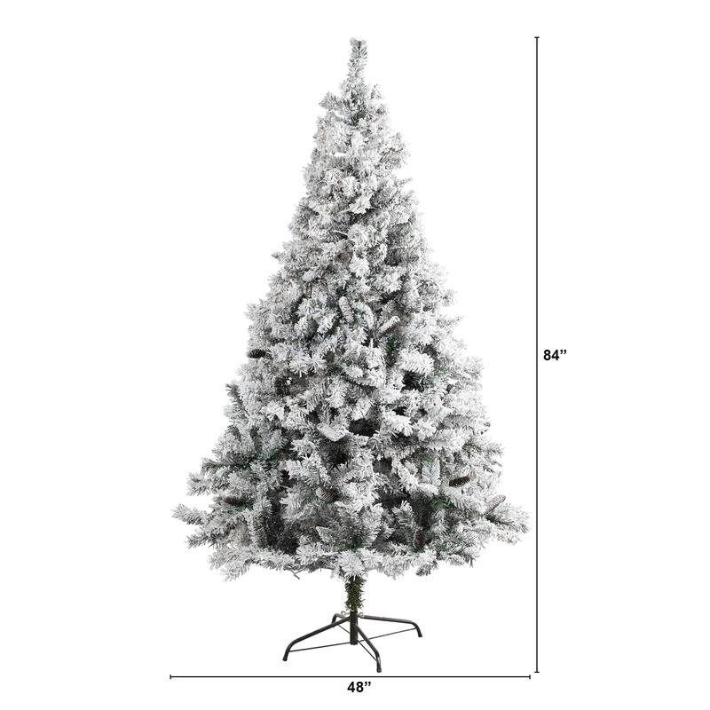 7' Flocked with White Pinecones Artificial Christmas Tree, Unlit - 7 Foot