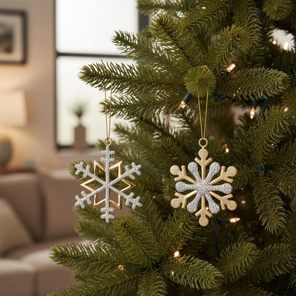 HomeRoots Set of Two Gold And Silver Metal Snowflake Shaped Ornaments