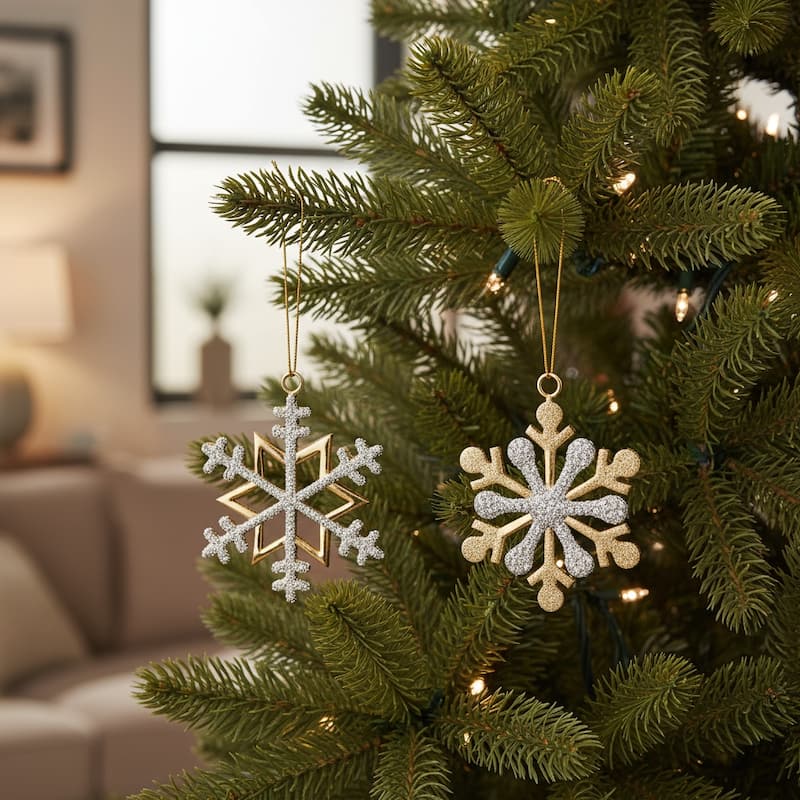 HomeRoots Set of Two Gold And Silver Metal Snowflake Shaped Ornaments - Metal - Gold/Silver