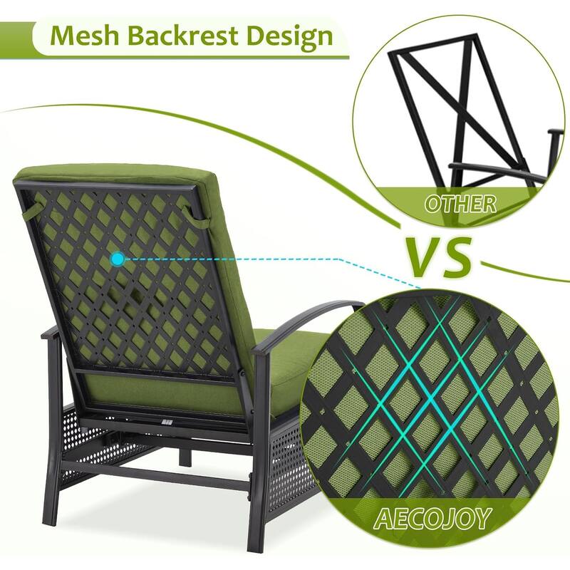 AECOJOY Outdoor Adjustable Cushioned Metal Patio Recliner Lounge Chair (Set of 2)