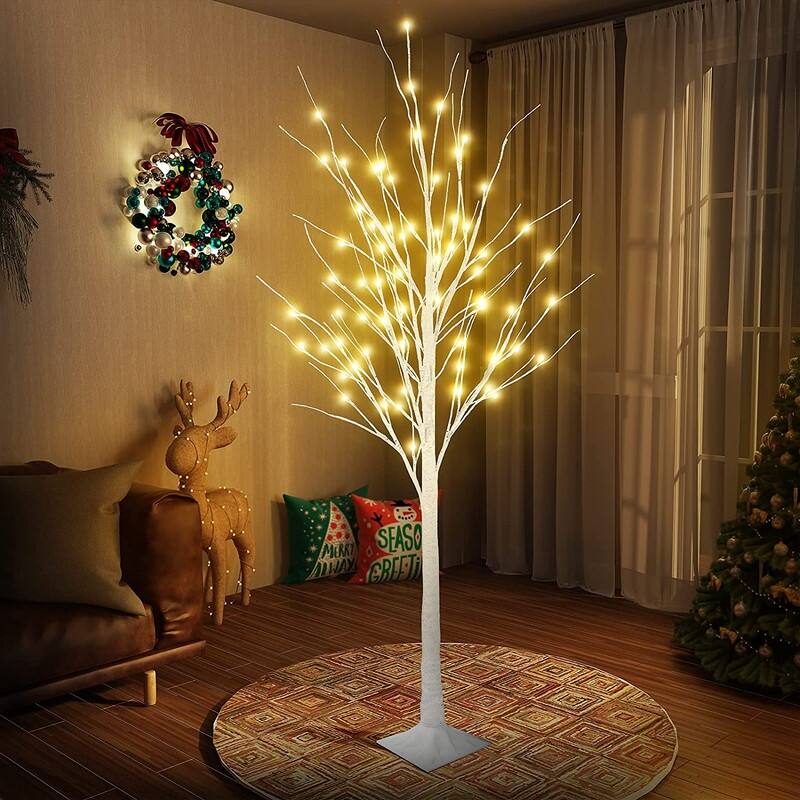 3 Piece Pre-lit Artificial Christmas Tree Set with Warm White Lights, Twinkle LED Birch Tree for Wedding, Festival, Party
