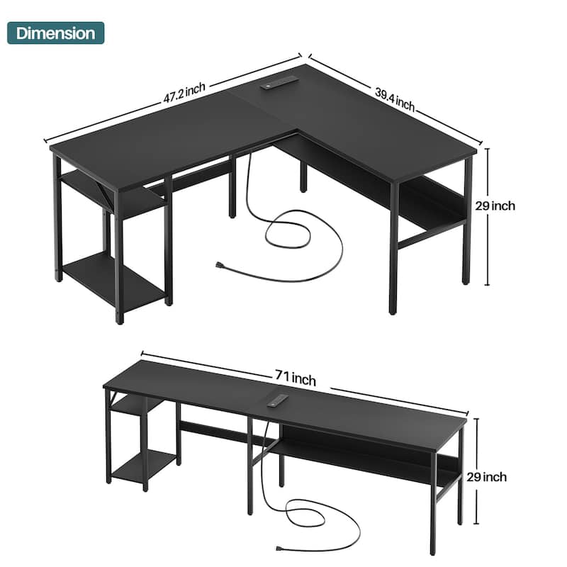 Reversible L Shaped Desk with Magic Power Outlets & Charging Ports ...