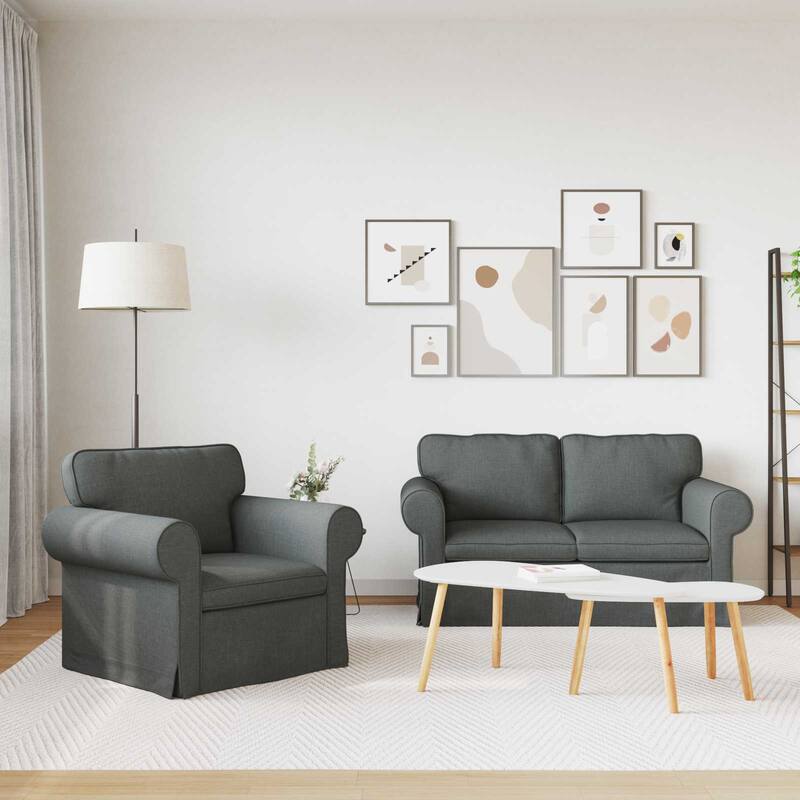 vidaXL Sofa 2 pcs Dark Grey in Fabric