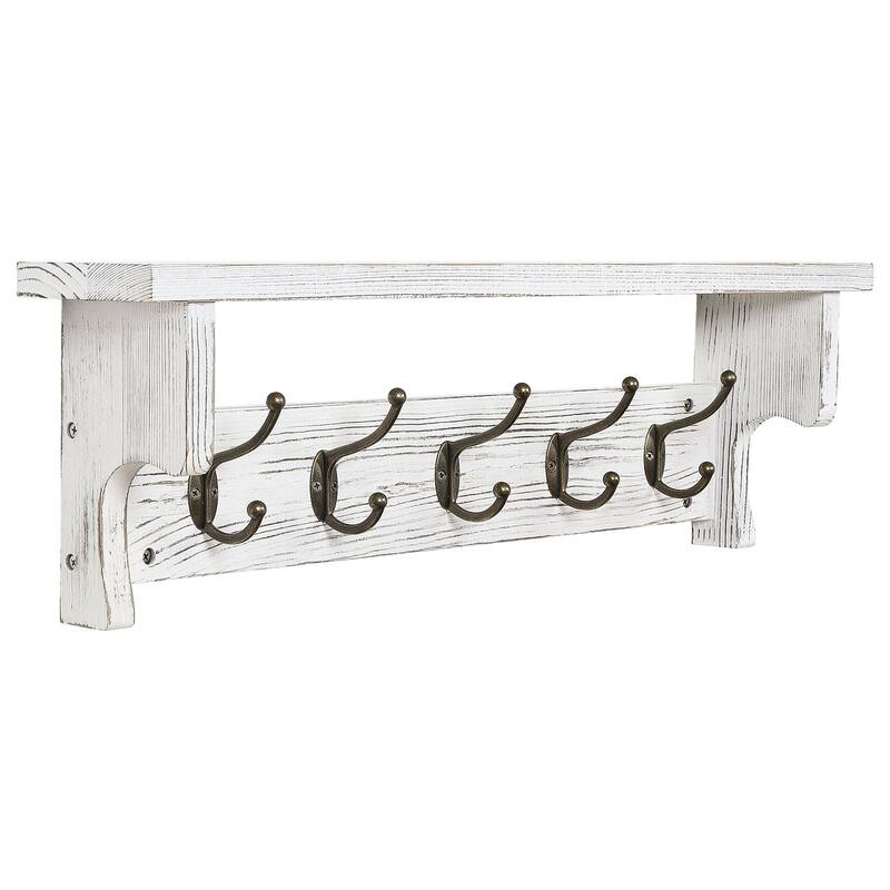 5/8 Metal Hooks Rustic Wall Mounted Coat Rack w/ Storage Shelf