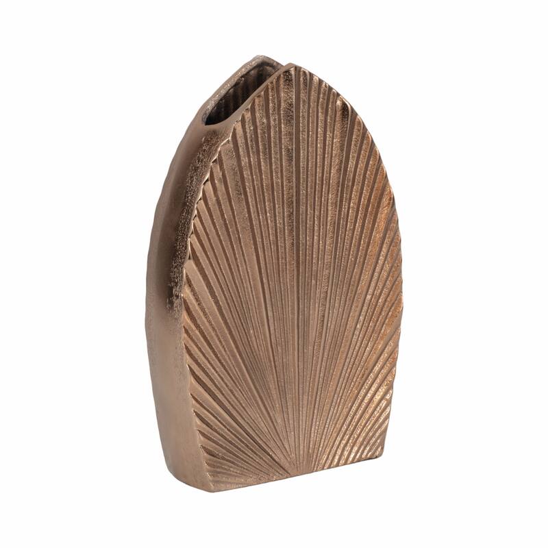 Decorative Metal Flower Vase With Grooved Detailing - Stylish Chic Home Accent Decor