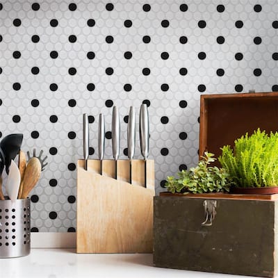 Merola Tile Metro Penny Matte White w/Black Dot 9-3/4" x 11-1/2" Porcelain Floor and Wall Tile