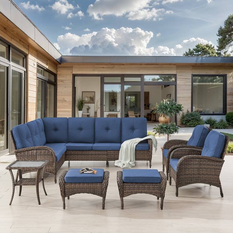 Gymojoy L-Shaped Outdoor Sectional Sofa Set with Patio Chairs, Ottomans & Side Table