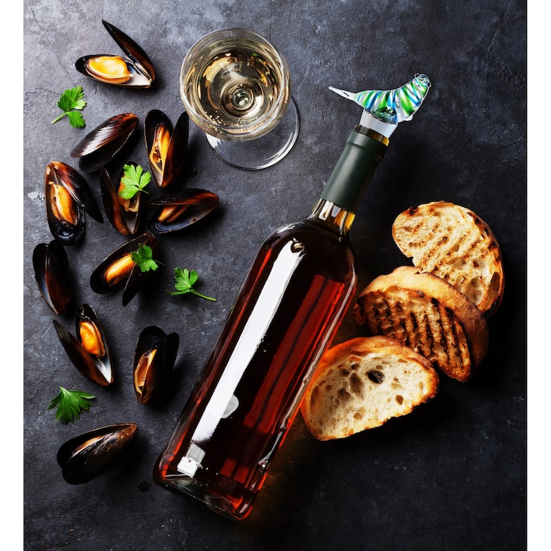 Cheers Sea Shell, Seal, Penguin, Octopus Glass Wine Stopper Set of 4 - 6 Lx1.5 Wx4.75 H inches