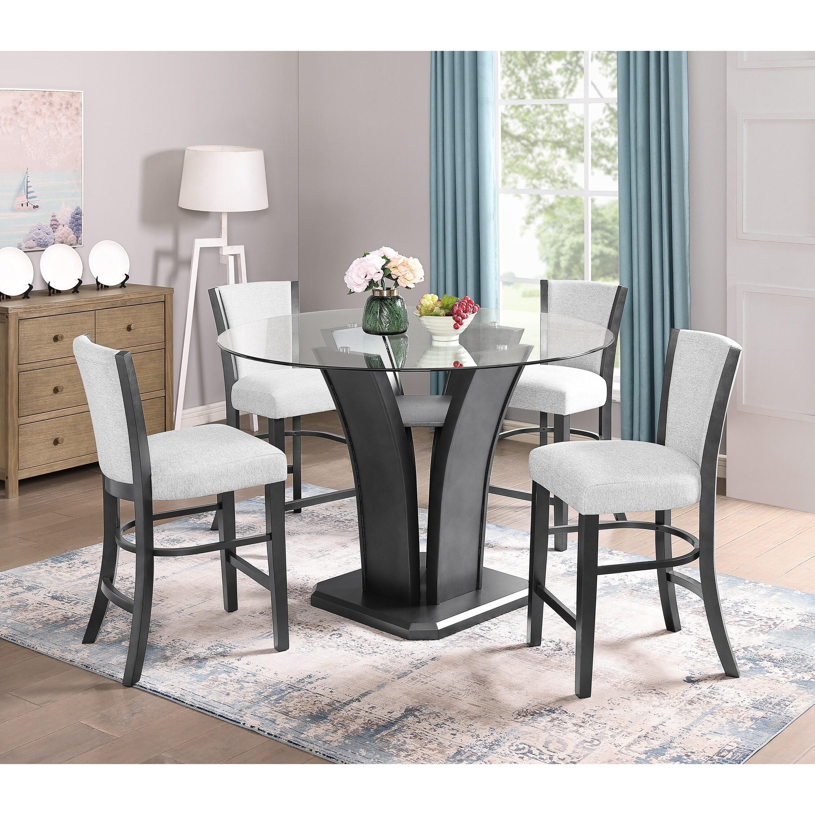 Round glass counter sales height dining set