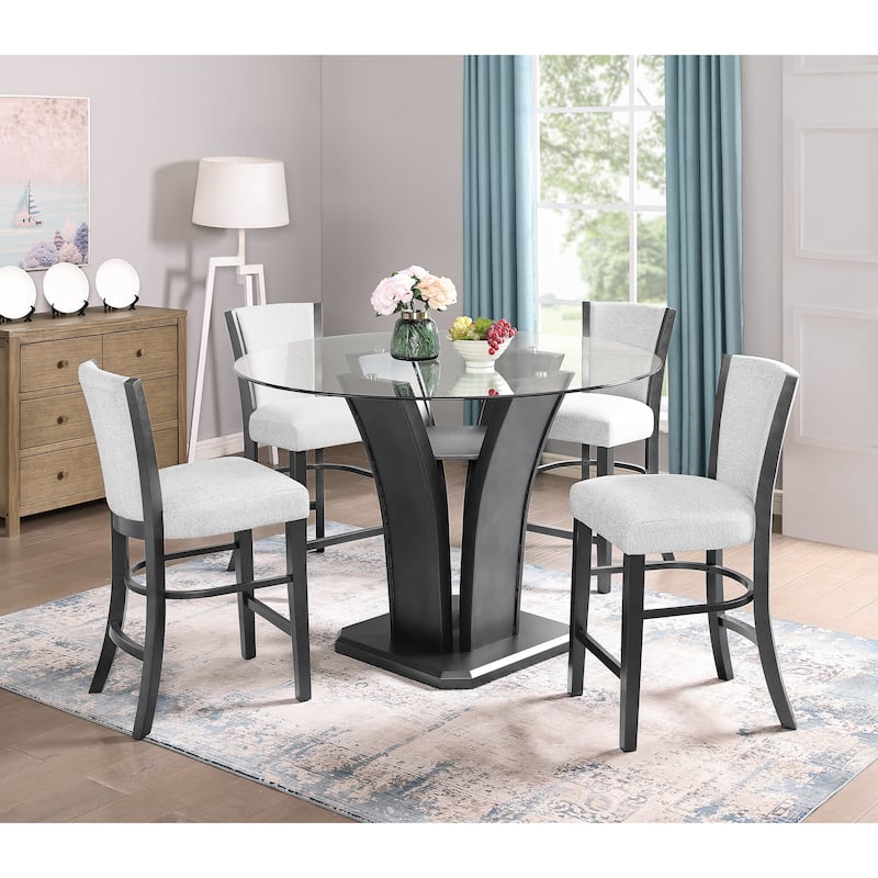 Janna Dove Fabric Round Glass Counter Height Set - 7-Piece Sets