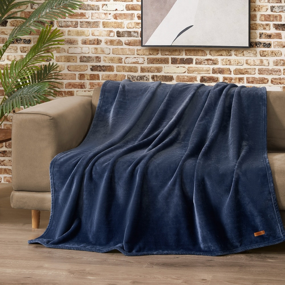 Lucky Brand Solid Plush Throw Blankets