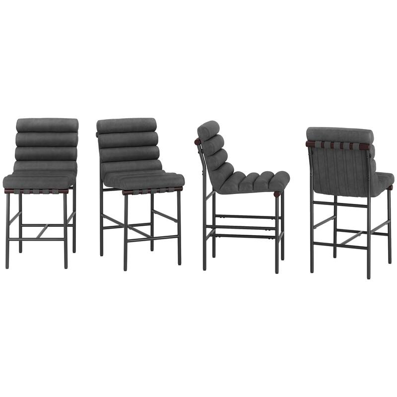 26" Counter Height Solid Wood and Metal Frame Barstool Upholstered Back Bar Stool for Kitchen Island