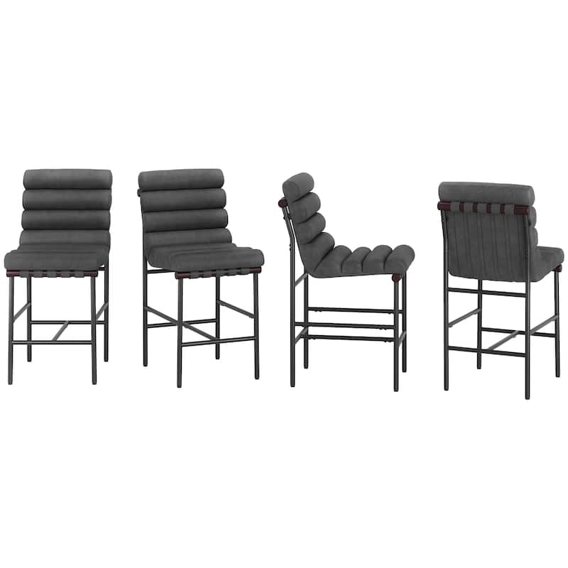 Set of 4 26.in Modern Upholstered Counter Height Bar Stool with Ribbed Backrest and Solid Wood & Metal Frame
