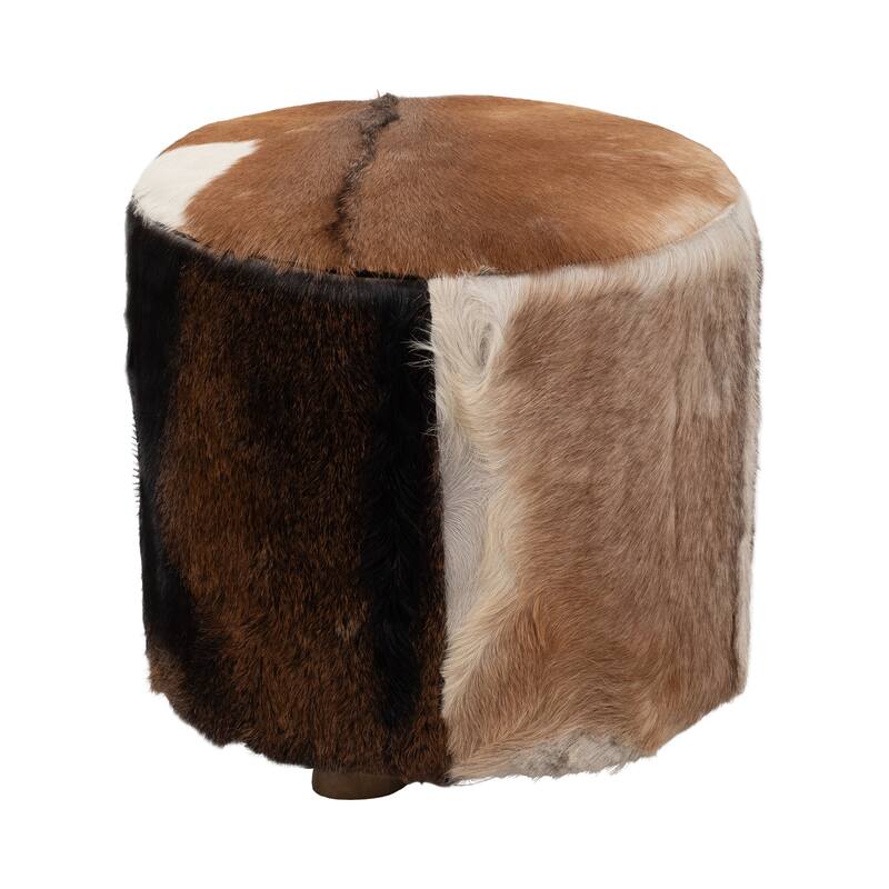 Sagebrook Home Neutral 18 Inch Cowhide Farmhouse Ottoman Stool