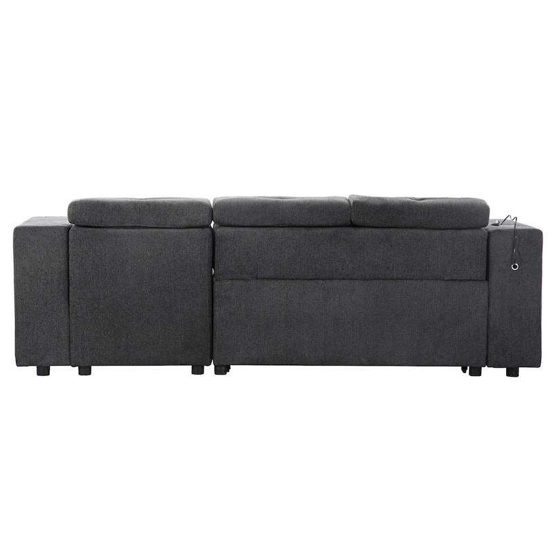 96" L-Shaped 3-Seat Sectional Sofa with Pull-Out Bed, Wireless Charging, and Hidden Storage with Cup Holders