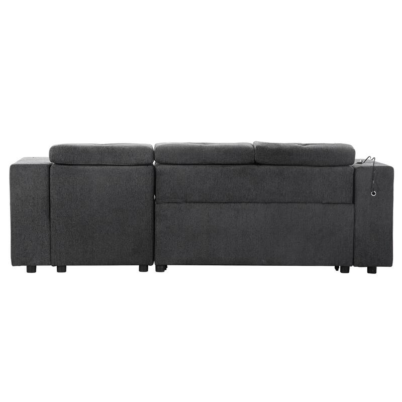 96" L-Shaped 3-Seater Sectional Sofa with Pull-Out Bed, Wireless Charging, Hidden Storage, and Cup Holders